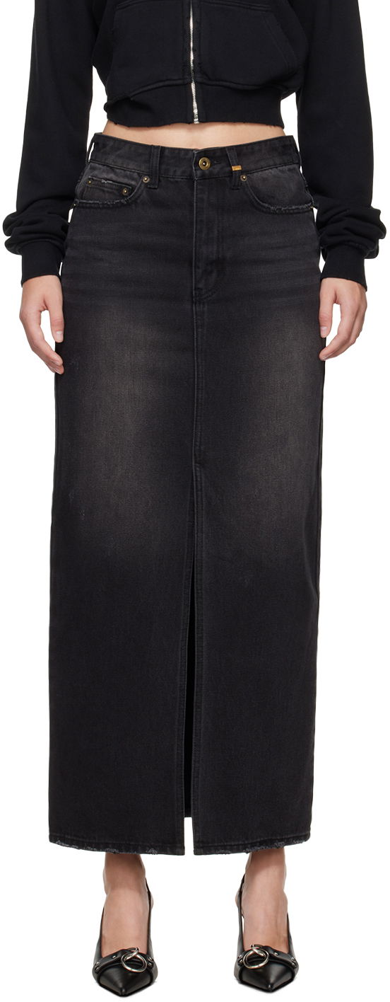 Kjol We11done We11done Washed Denim Maxi Skirt Svart | WD-DS2-24-373-W-BK