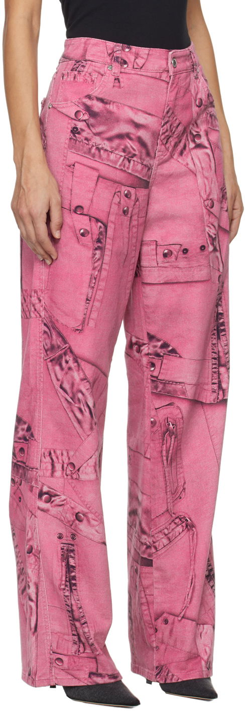 Jeans Blumarine Blumarine Trompe L'œil Print Wide-Leg Jeans Rosa | P422J128A, 1