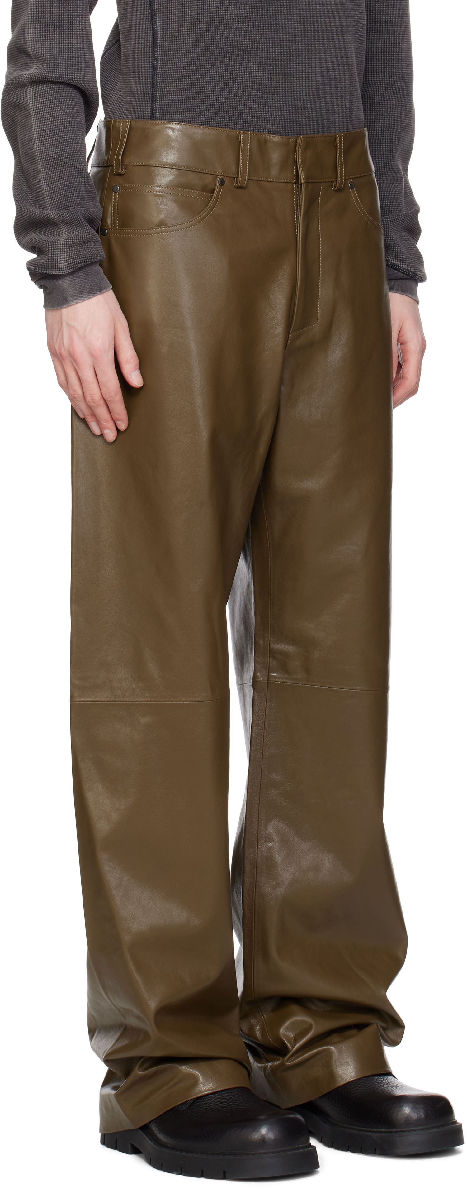 Byxor Entire Studios Entire Studios Straight Leg Leather Pants Grön | ESU-S25-13007-PE, 1