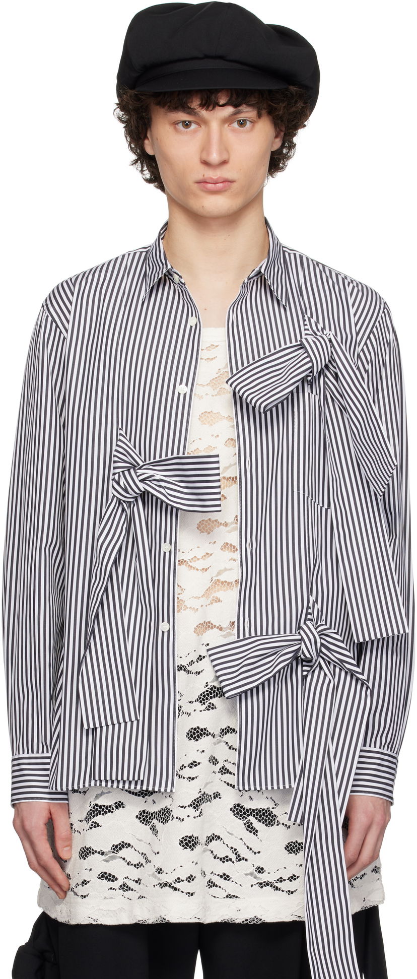 Skjorta Comme des Garçons Homme Plus Broad Stripe Tie Shirt Mörkblå | PO-B018-051