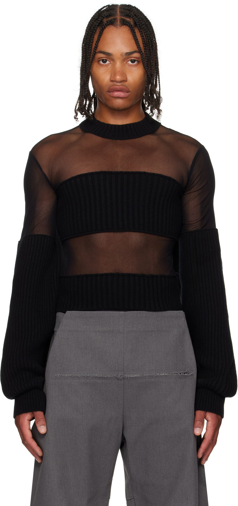 T-shirts och linne Jean Paul Gaultier Jean Paul Gaultier Mesh Cut Out Detail Top Svart | 25/03-W-PO016-K002-00