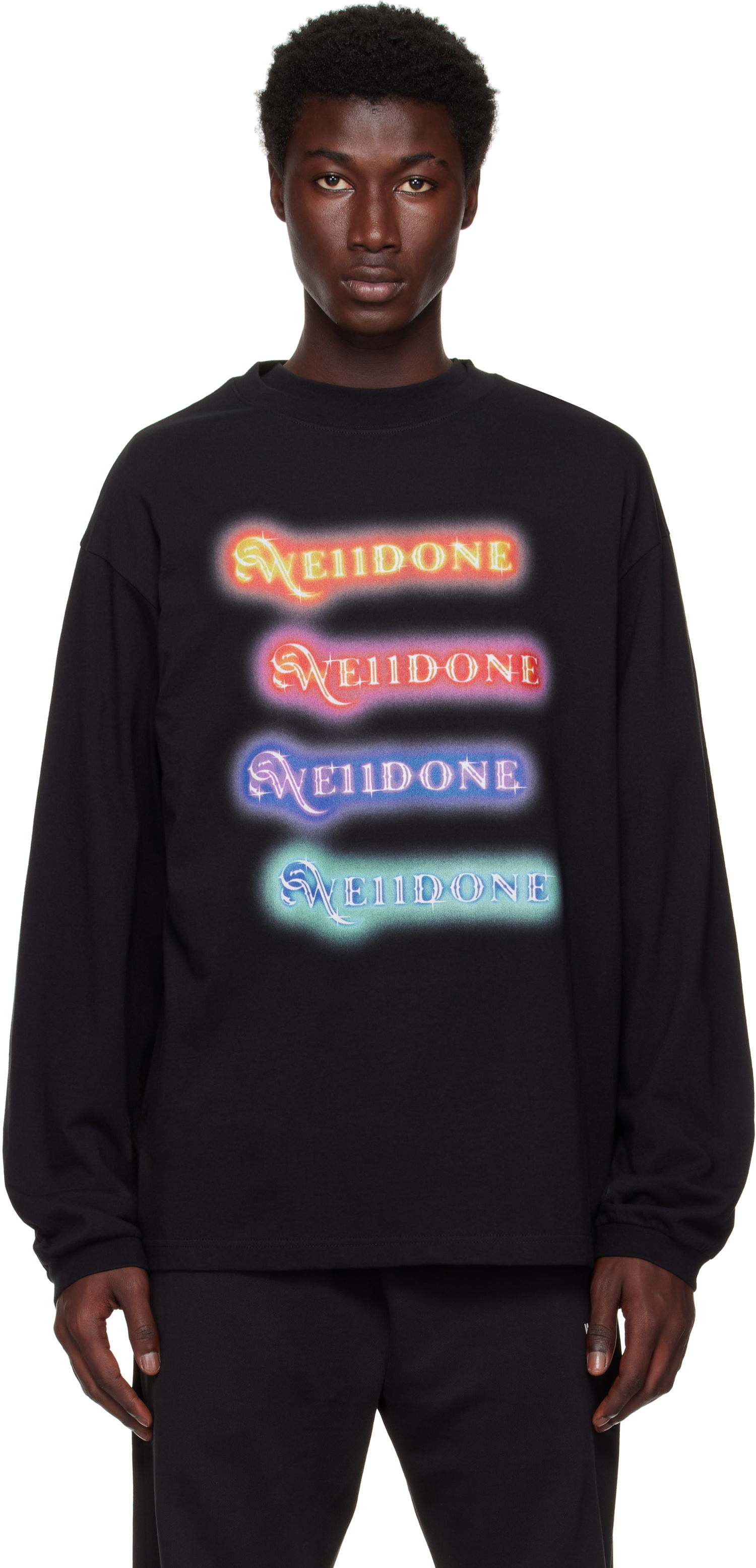T-shirt We11done We11done Neon Logo Long Sleeve T-Shirt Svart | WD-TT2-25-754-U-BK, 0