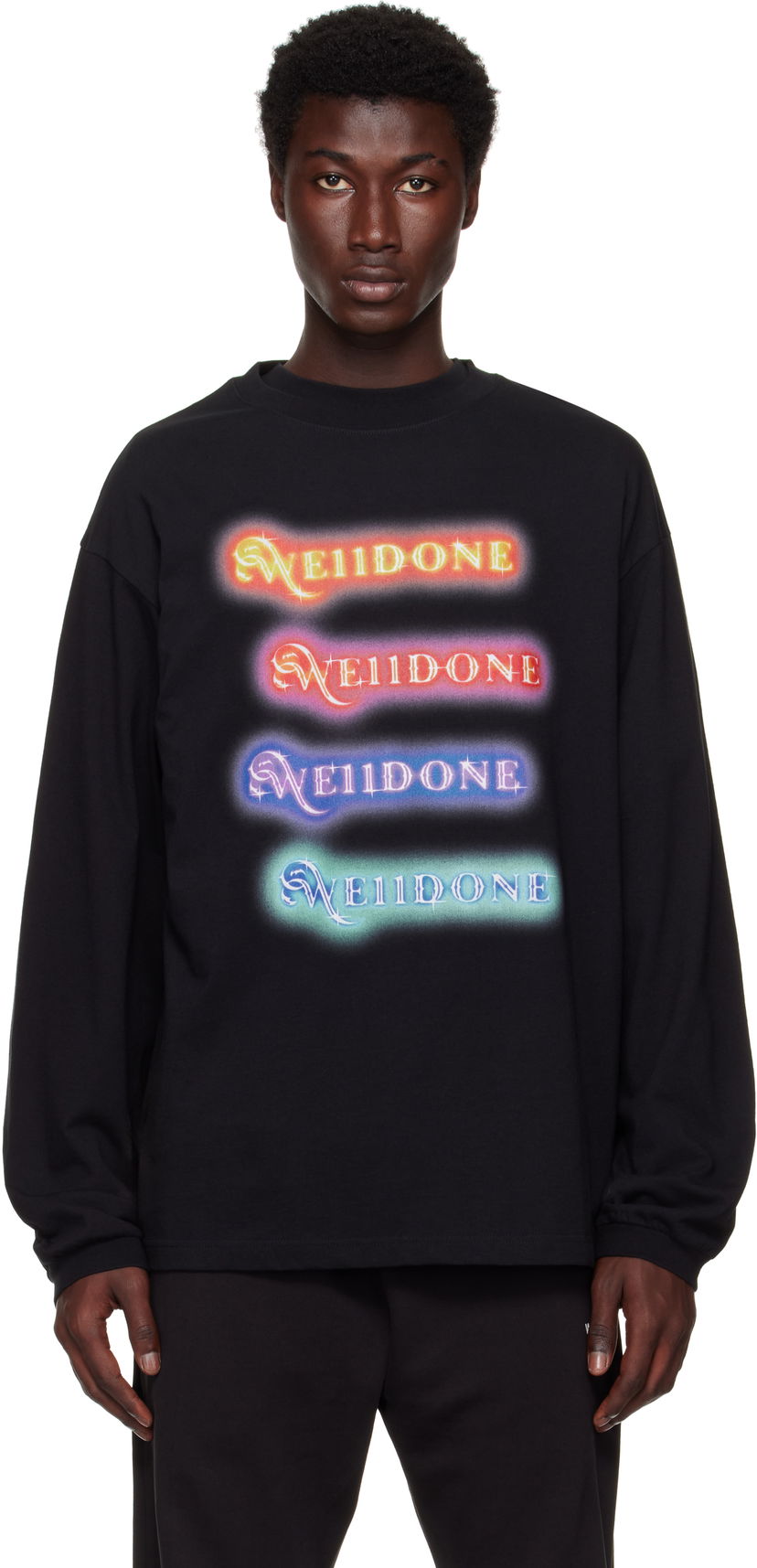T-shirt We11done We11done Neon Logo Long Sleeve T-Shirt Svart | WD-TT2-25-754-U-BK