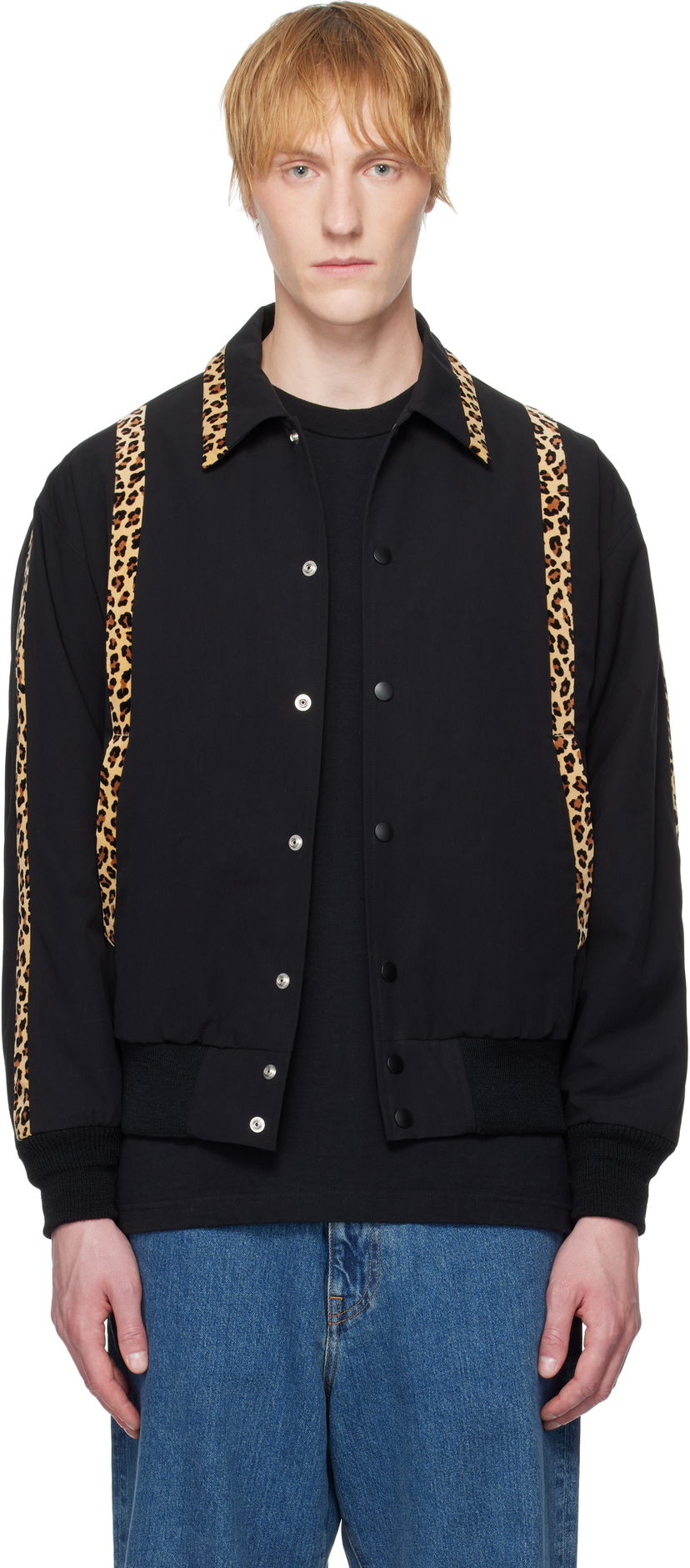 Bomberjacka WACKO MARIA WACKO MARIA 50's Leopard Trim Jacket Svart | 25SS-WMO-BL14