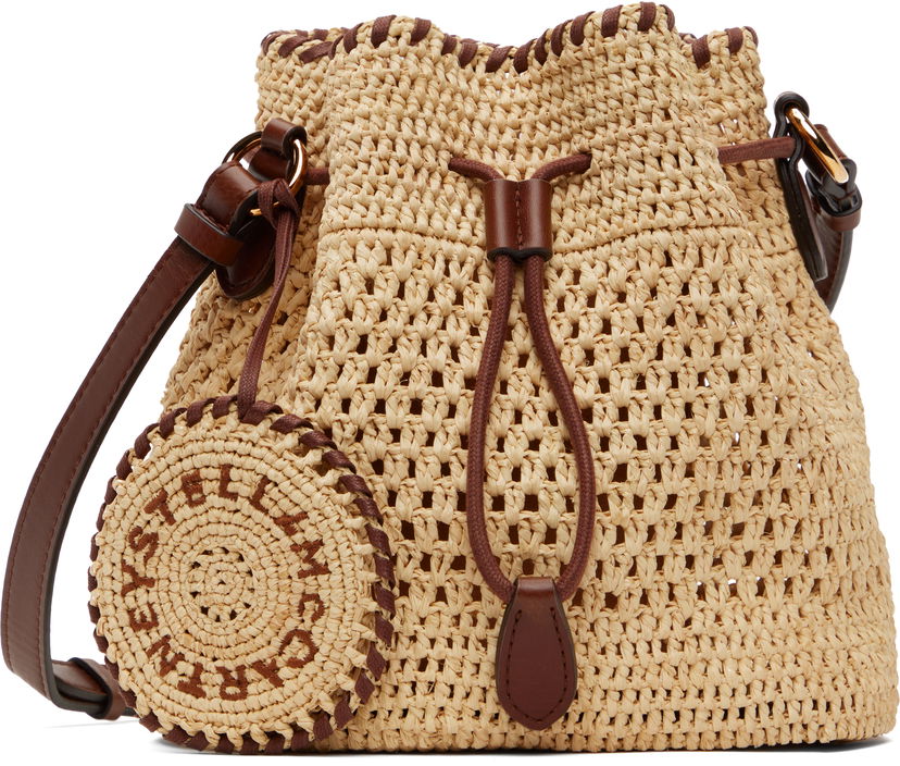 Handväska Stella McCartney Stella McCartney Falabella Raffia Crochet Bucket Bag Beige | 7B0153WP0376