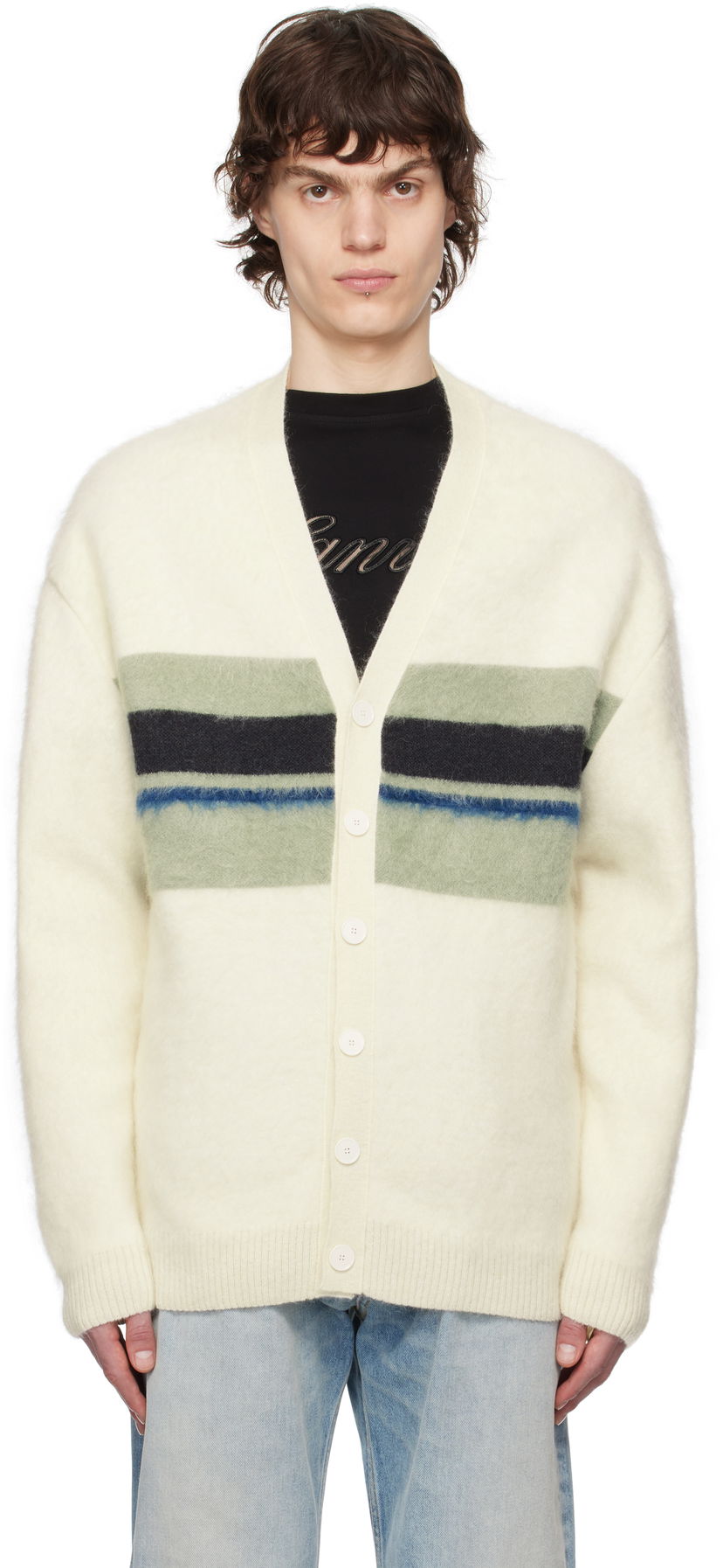 Sweater LANVIN Lanvin Striped Brushed Mohair Cardigan Vit | RM-CA0034-K052-P25