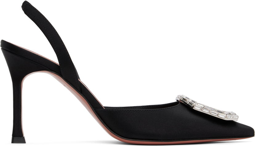 Sneakers och skor Amina Muaddi Sling 90 Satin Heels with Crystal Buckle Svart | CAMELIA SLING 90 SR SATIN
