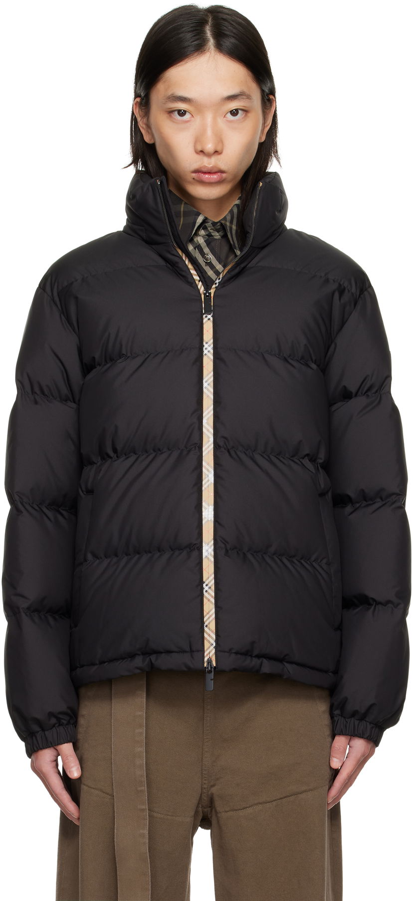 Pufferjacka Burberry Burberry Snowdon Checker-Tape Down Jacket Svart | 8113810
