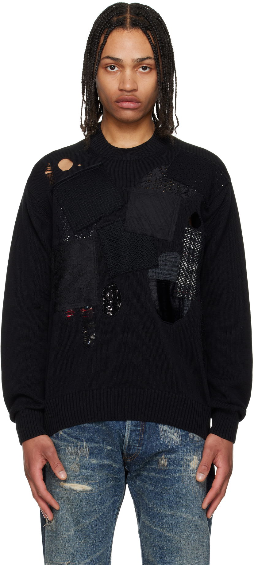 Sweater Junya Watanabe Junya Watanabe Patchwork Knit Sweater Svart | WO-N006-051