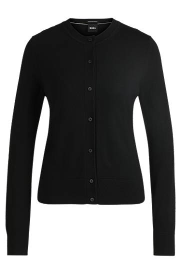 Sweater BOSS Merino Wool Button Cardigan Svart | 50492552, 0