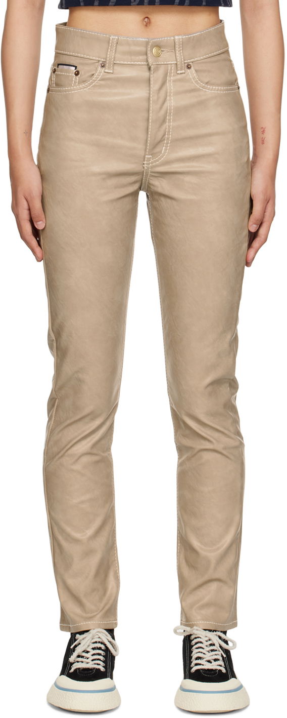 Byxor Eytys Eytys Solstice Faux-Leather Jeans Beige | A036007