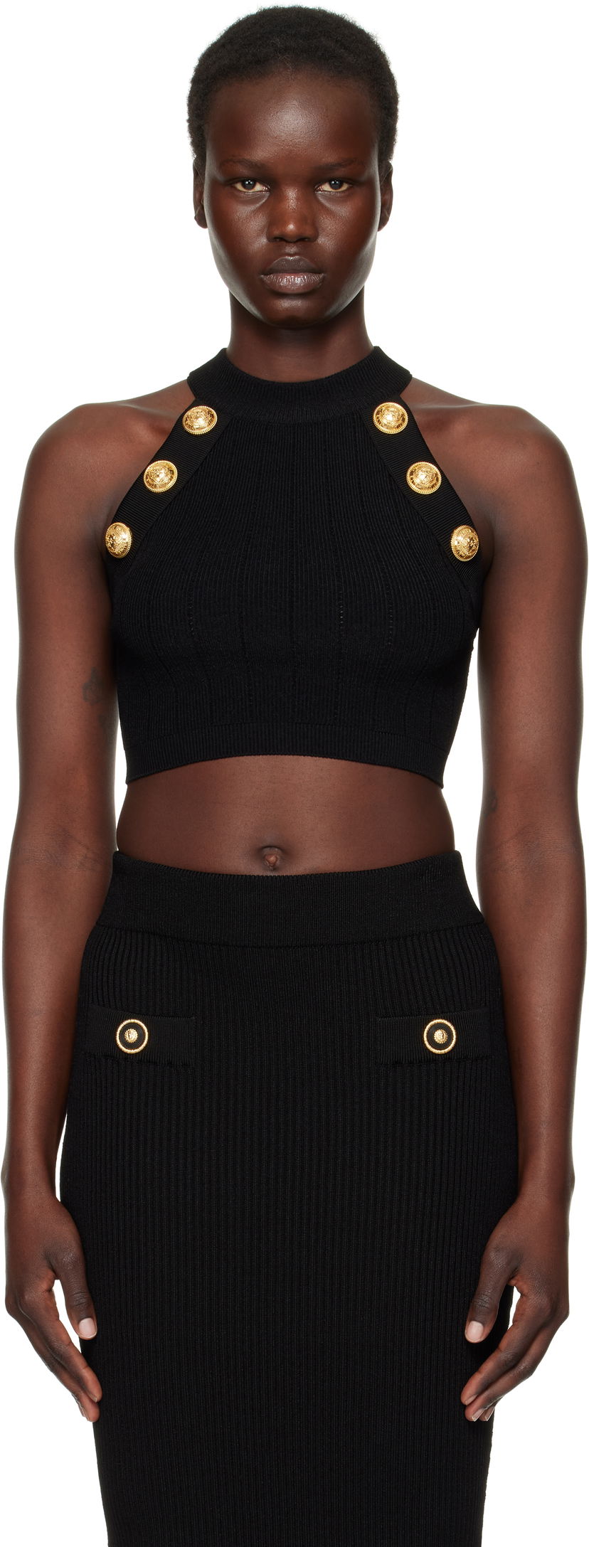 Kjol Balmain Balmain Halterneck Knit Cropped Top Svart | EF1AB390KB07