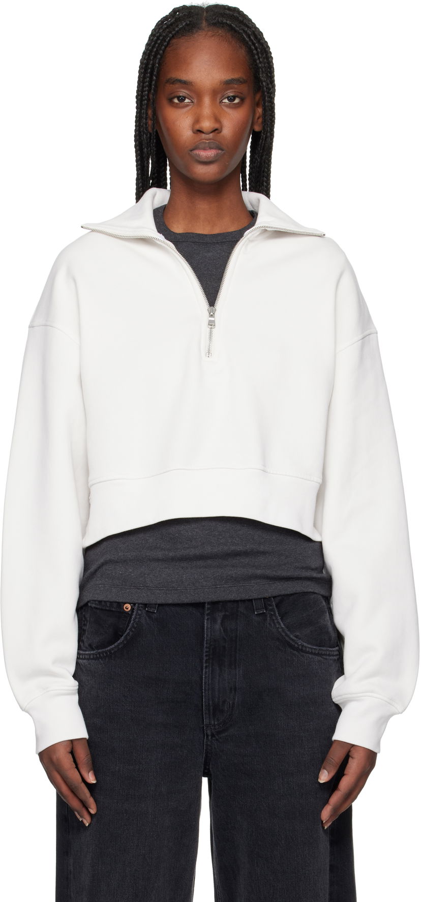Sweatshirt AGOLDE AGOLDE Bethan Cropped Quarter Zip Sweatshirt Vit | A7349-1697