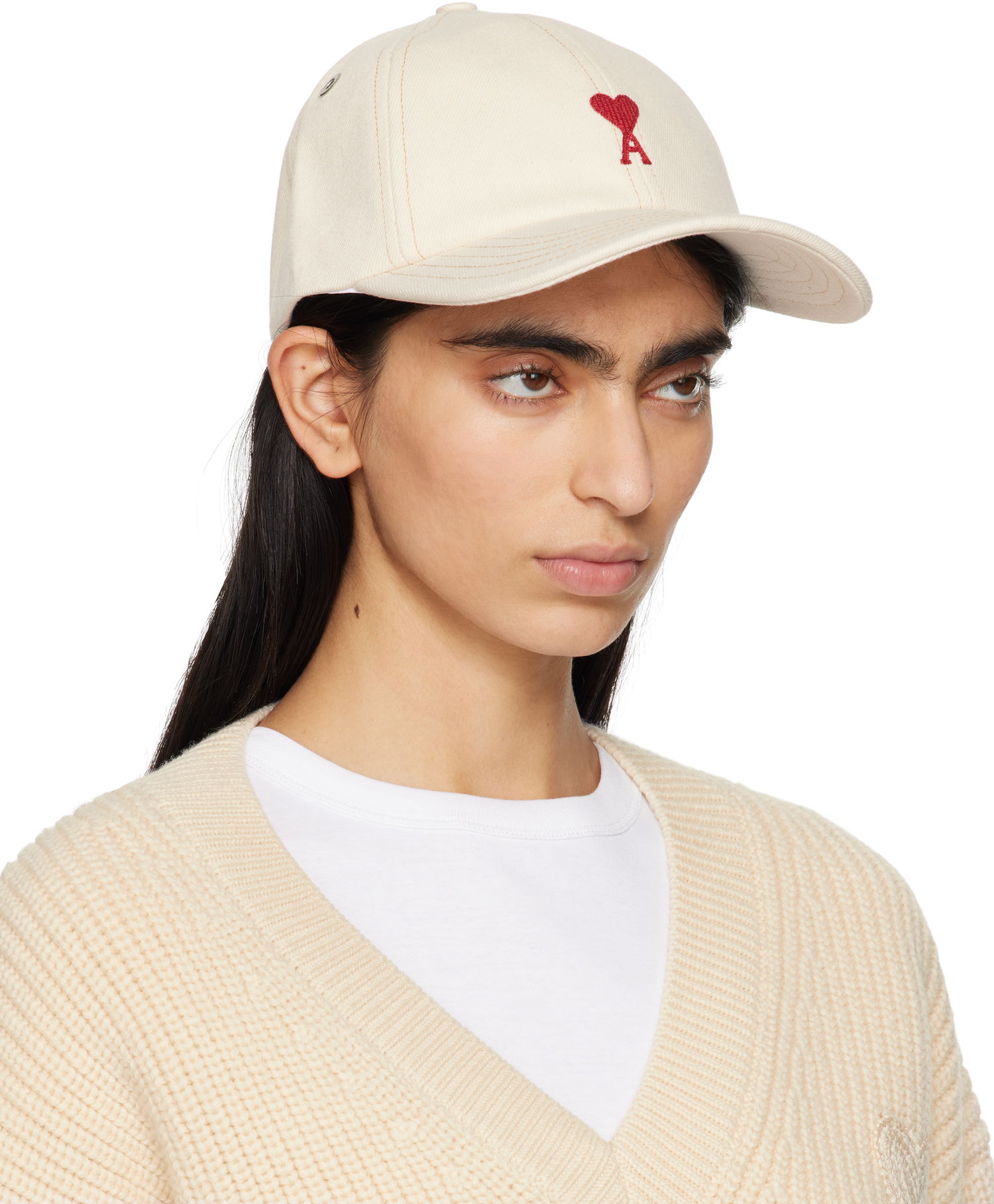 Keps AMI AMI Paris Ami de Coeur Embroidered Cotton Baseball Cap Beige | UCP116.DE0039, 1