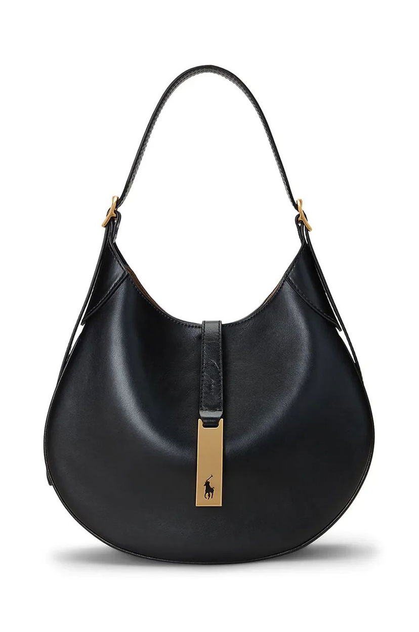 Handväska Polo by Ralph Lauren Leather Hobo Bag Svart | 428944017