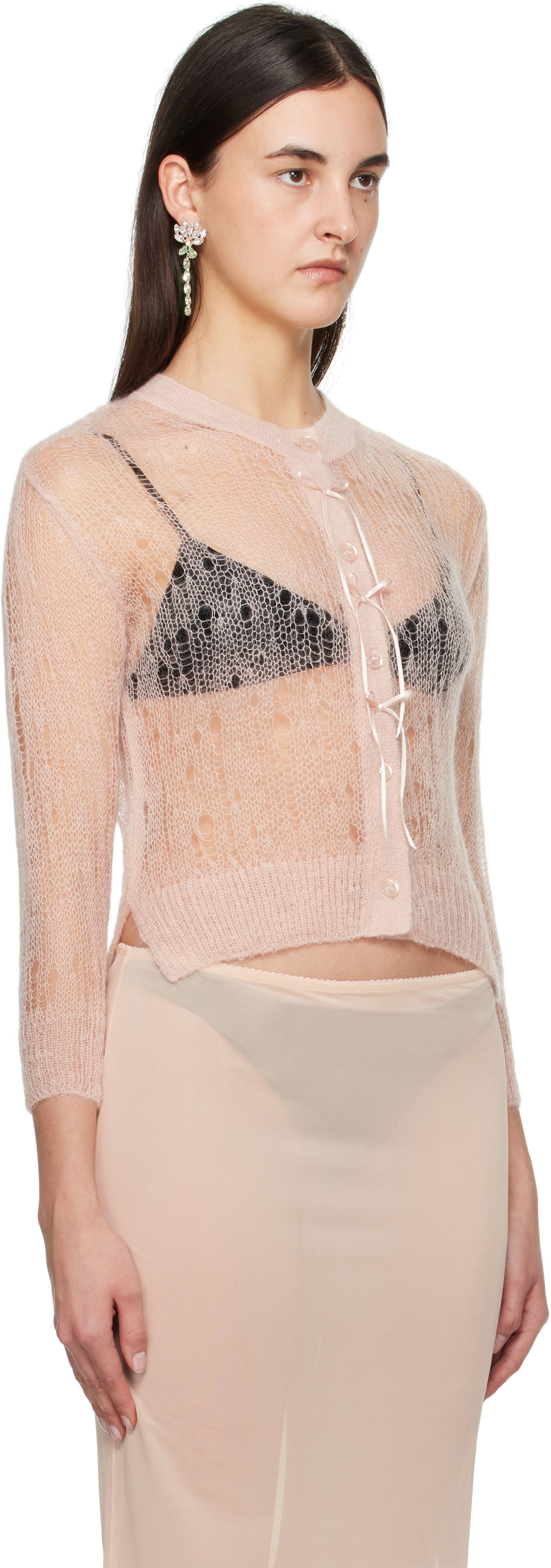 Sweater Simone Rocha Simone Rocha Cropped Open Knit Cardigan Rosa | AMK20R 0643, 1