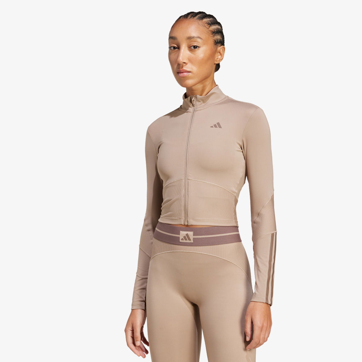 Crop top adidas Performance Hyperglam Rib Zip Thru Top Beige | JY2093, 1