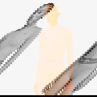 Crop top adidas Performance Hyperglam Rib Zip Thru Top Beige | JY2093, 1