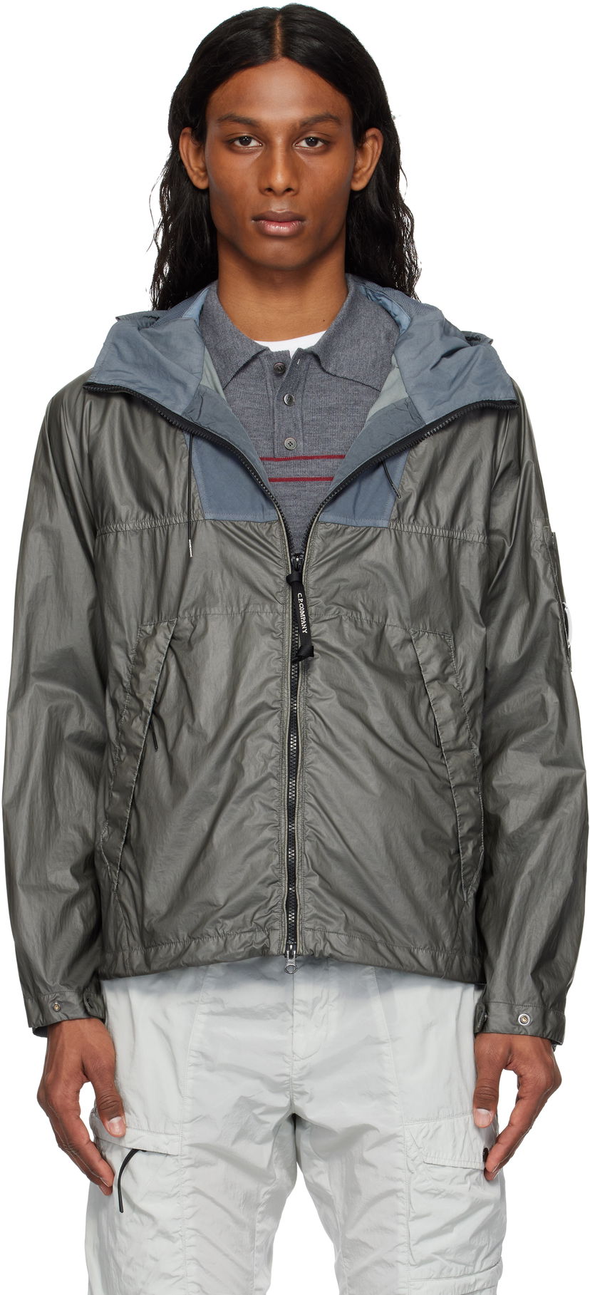 Vindjacka C.P. Company C.P. Company CS II Mixed Hooded Lens Jacket Grå | 18CMOW036A-110030G