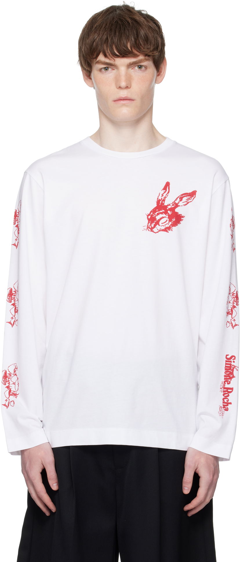 T-shirt Simone Rocha Simone Rocha Tortoise & Hare Graphic Long Sleeve T-Shirt Vit | 5194P51-M 0569