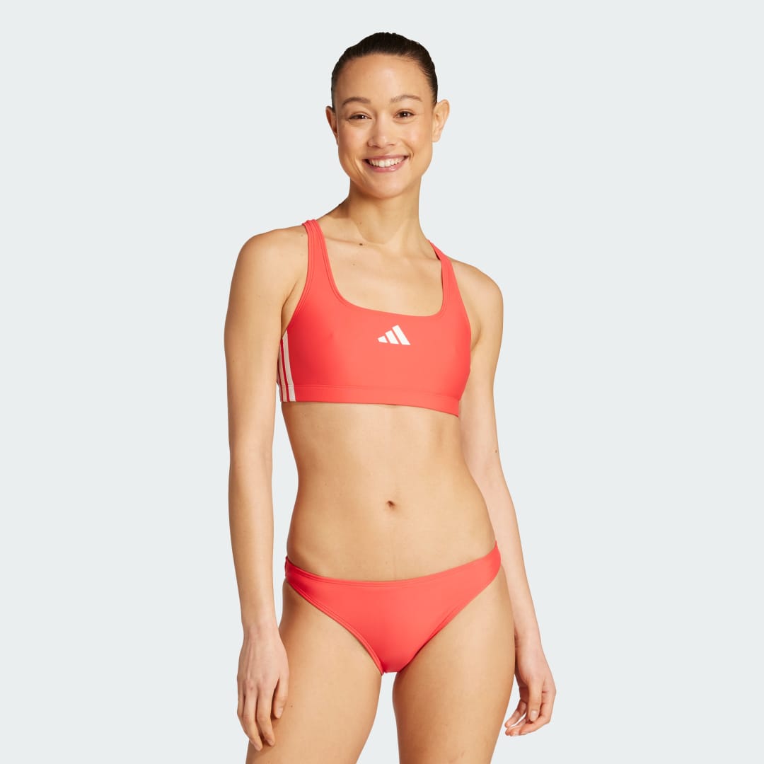 Badkläder adidas Performance 3-Stripes Bikini Top and Bottom Set Röd | JW3735, 0