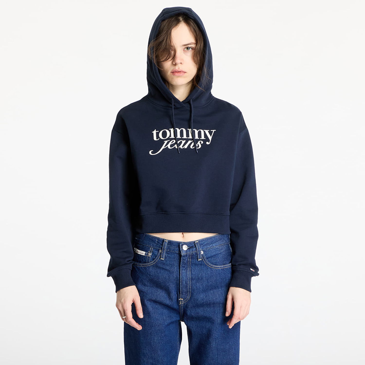 Sweatshirt Tommy Hilfiger Tommy Jeans Relaxed Cropped Script Hoodie Mörkblå | DW0DW20306 C1G, 0
