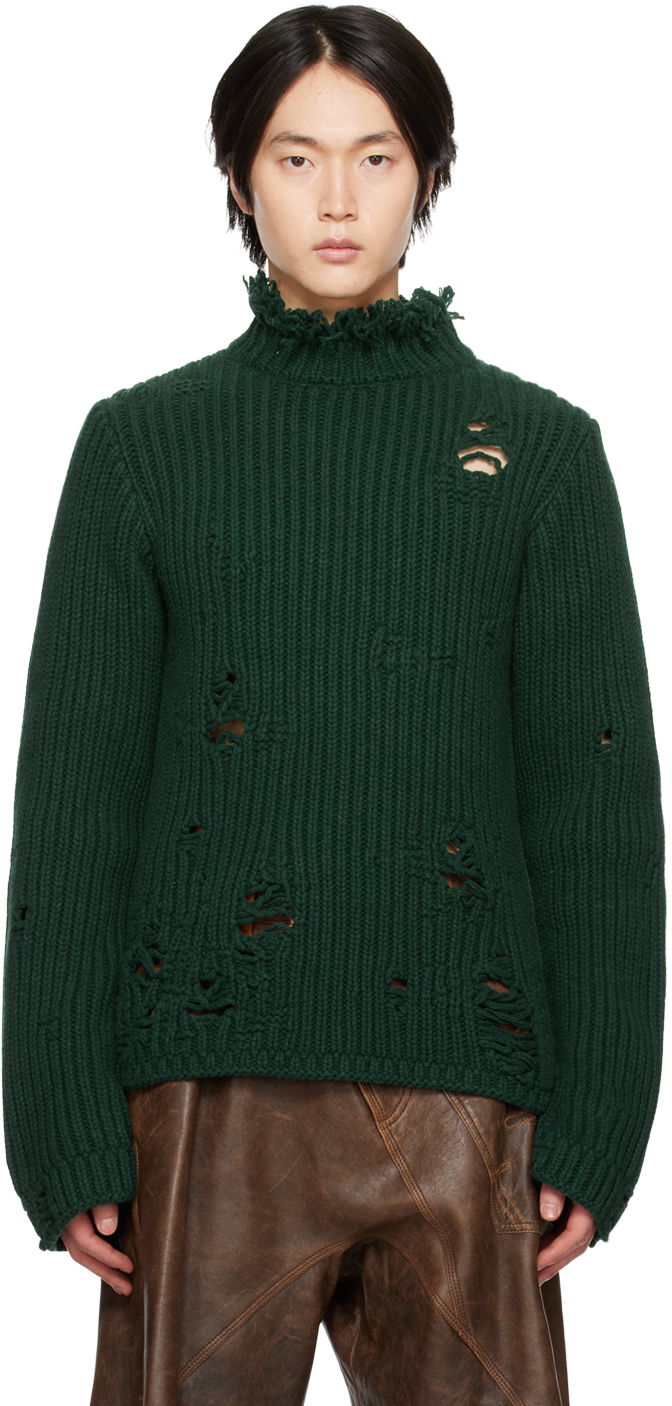 Sweater JW Anderson Green Distressed Turtleneck Grön | KW0792-YN0248