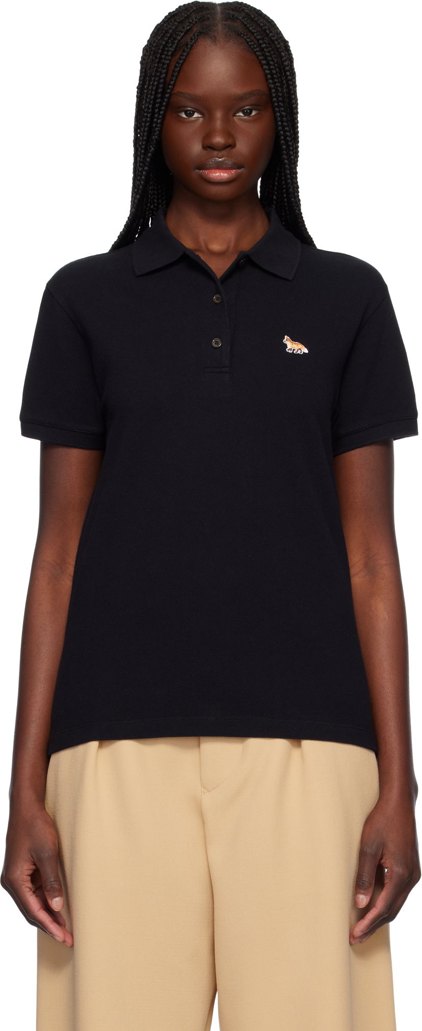 Polotröja MAISON KITSUNÉ Maison Kitsuné Baby Fox Patch Regular Polo Svart | OW00207KJ7010