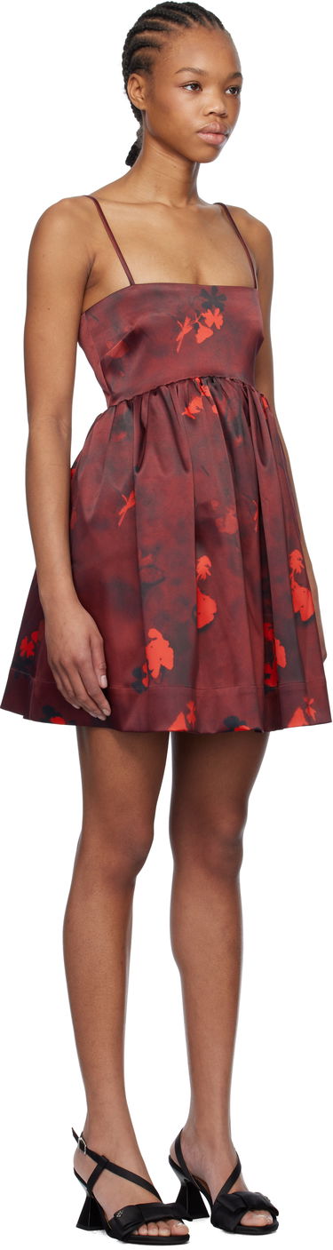 Klä GANNI GANNI Floral Print Satin Strap Mini Dress Röd | W0000, 1