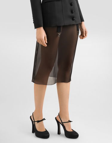 Kjol Dolce & Gabbana Dolce & Gabbana Chiffon Voile Calf-Length Skirt Svart | F4BBYTFUAA1N0000, 3