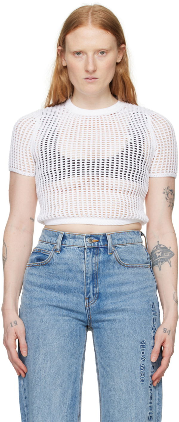 Crop top Alexander Wang Cropped T-Shirt Vit | 4KC2241018