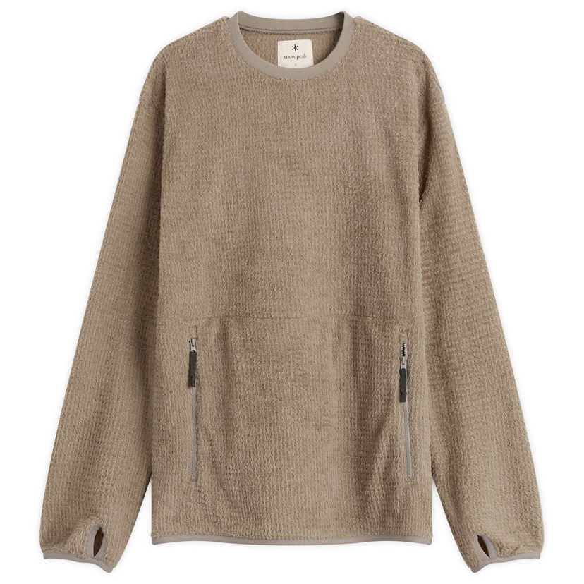 Sweatshirt Snow Peak Textured Thermo Control Crew Neck Pullover with Zippered Pockets and Thumbholes Beige | SW-25AU0050-GRY