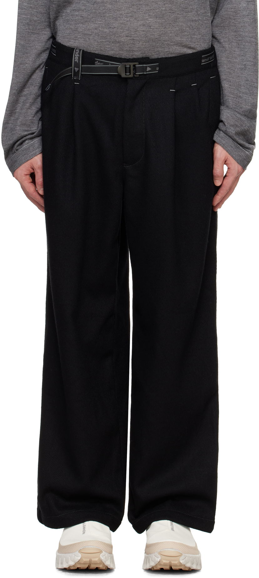 Byxor and wander Rewool Tweed Wide Trousers Svart | 5744282188