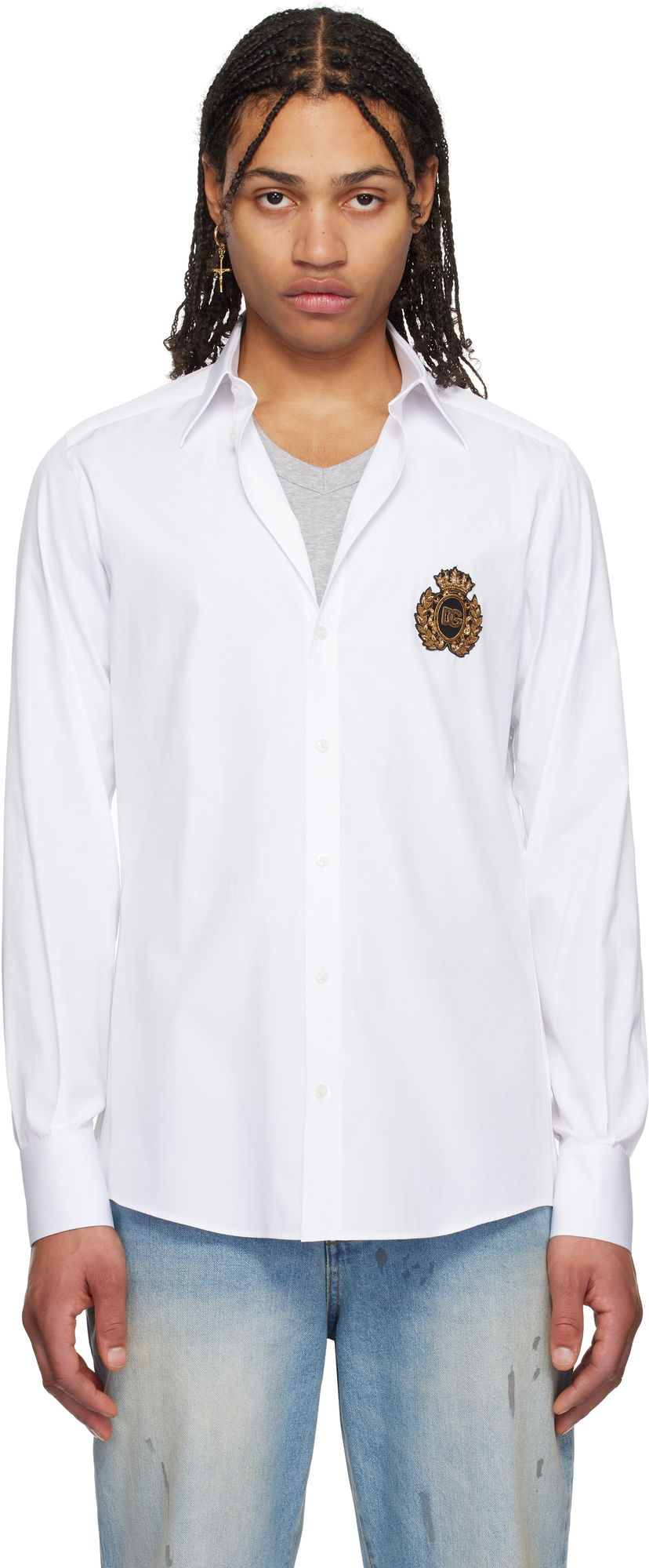 Skjorta Dolce & Gabbana Dolce&Gabbana Heraldic Patch Cotton Shirt Vit | G5ML1ZGI757