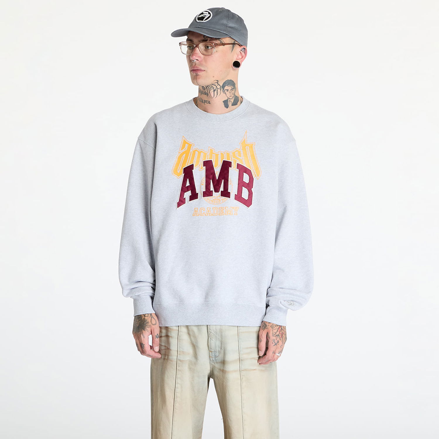Sweatshirt Ambush Graphic Sweatshirt UNISEX Grey Melange/ Tap Shoe Grå | BMBA006F24FLE0020510, 0