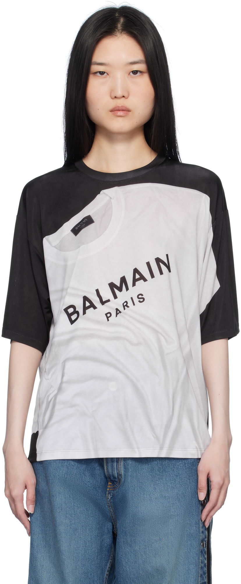 T-shirt Balmain Loose Fit Optical Illusion Print T-Shirt Svart | EF1EG110GE37