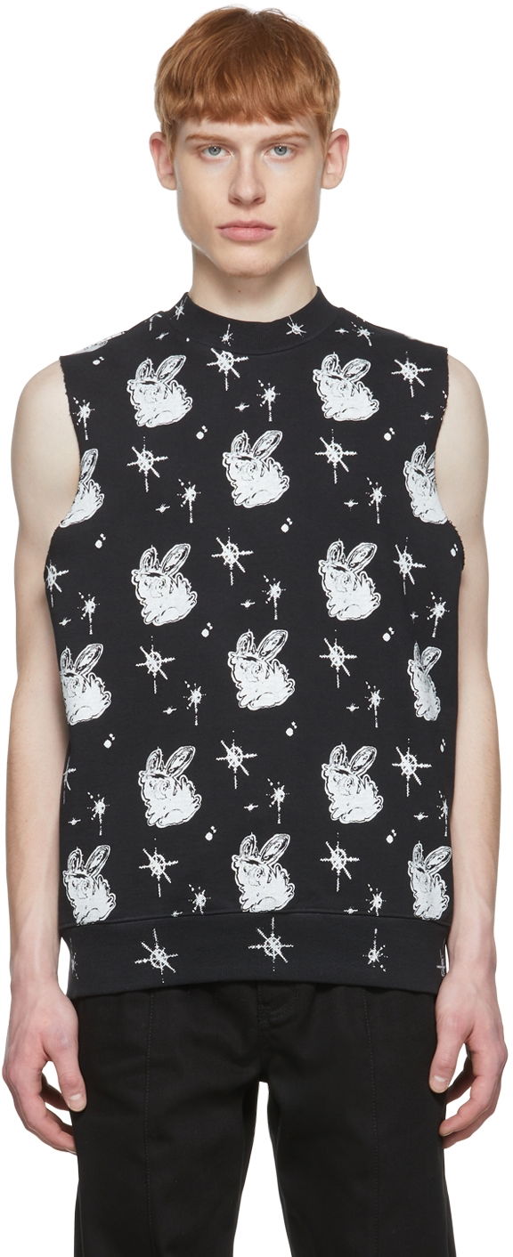 Linne We11done We11done Cotton Graphic-Print Sleeveless T-Shirt Svart | WD-TV1-22-559-U-BK, 0