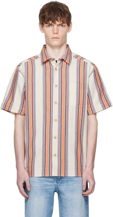 Skjorta A.P.C. A.P.C. Ross Striped Linen Short-Sleeve Button-Down Shirt Flerfärgad | COHIA-H12541, 0