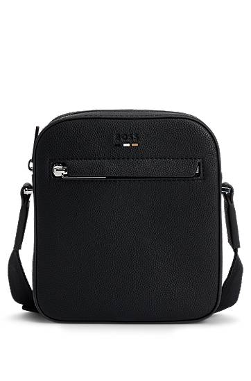 Axelväska BOSS Grained Faux-Leather Reporter Bag Svart | 50536475