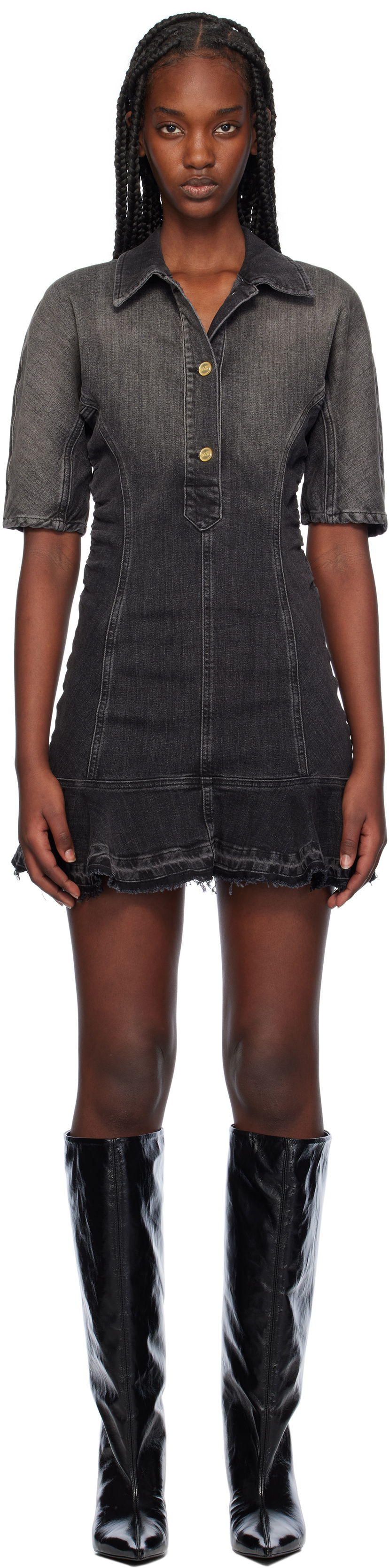 Klä GANNI Faded Denim Mini Dress Svart | J1539