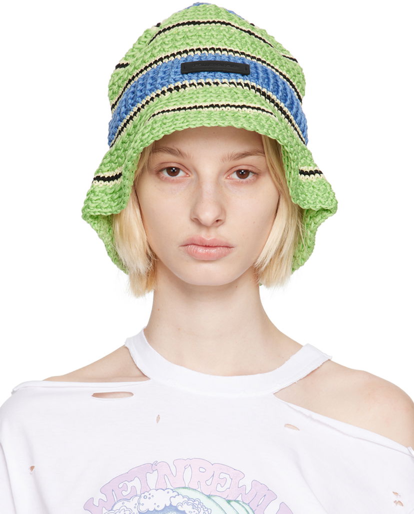 Hatt Stella McCartney Stella McCartney Striped Bucket Hat Grön | 7V0043WP0164