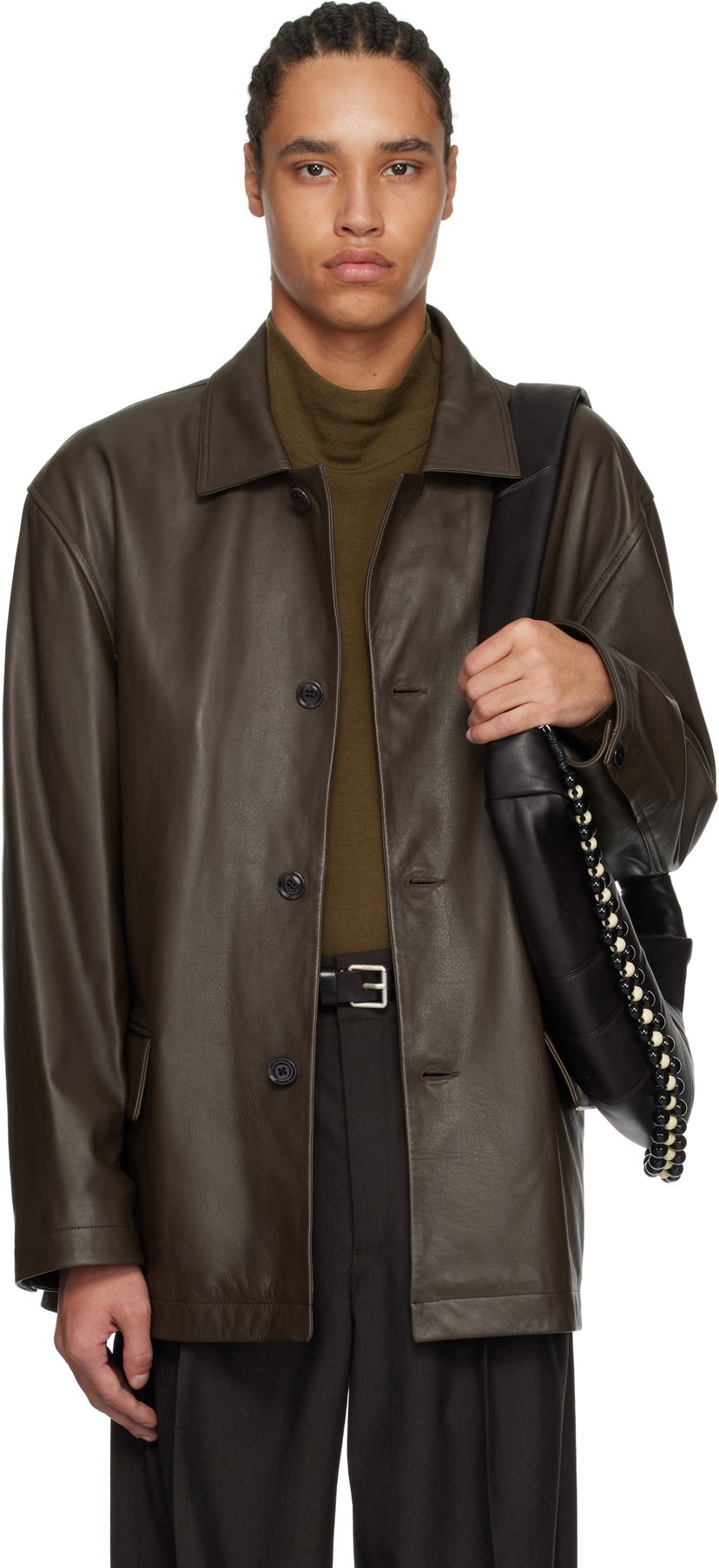 Jacka LEMAIRE Lemaire Relaxed Leather Jacket Brun | OW1074 LL0095