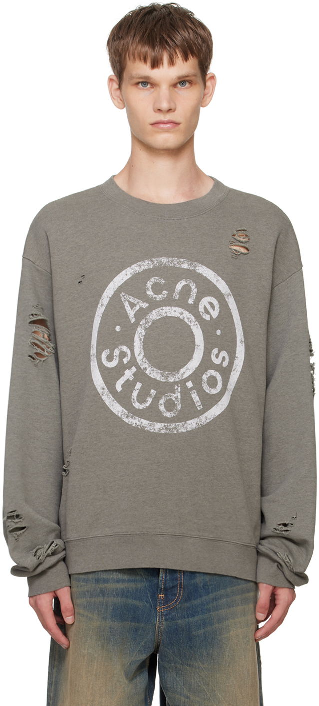 Sweatshirt Acne Studios Green Printed-Logo Sweatshirt Grön | CI0179-