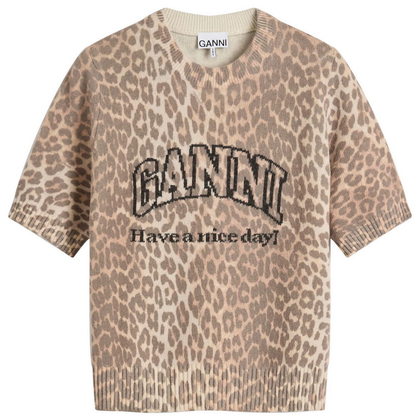 T-shirt GANNI GANNI Graphic Wool Mix Printed T-Shirt, Size Large Beige | K2500-943