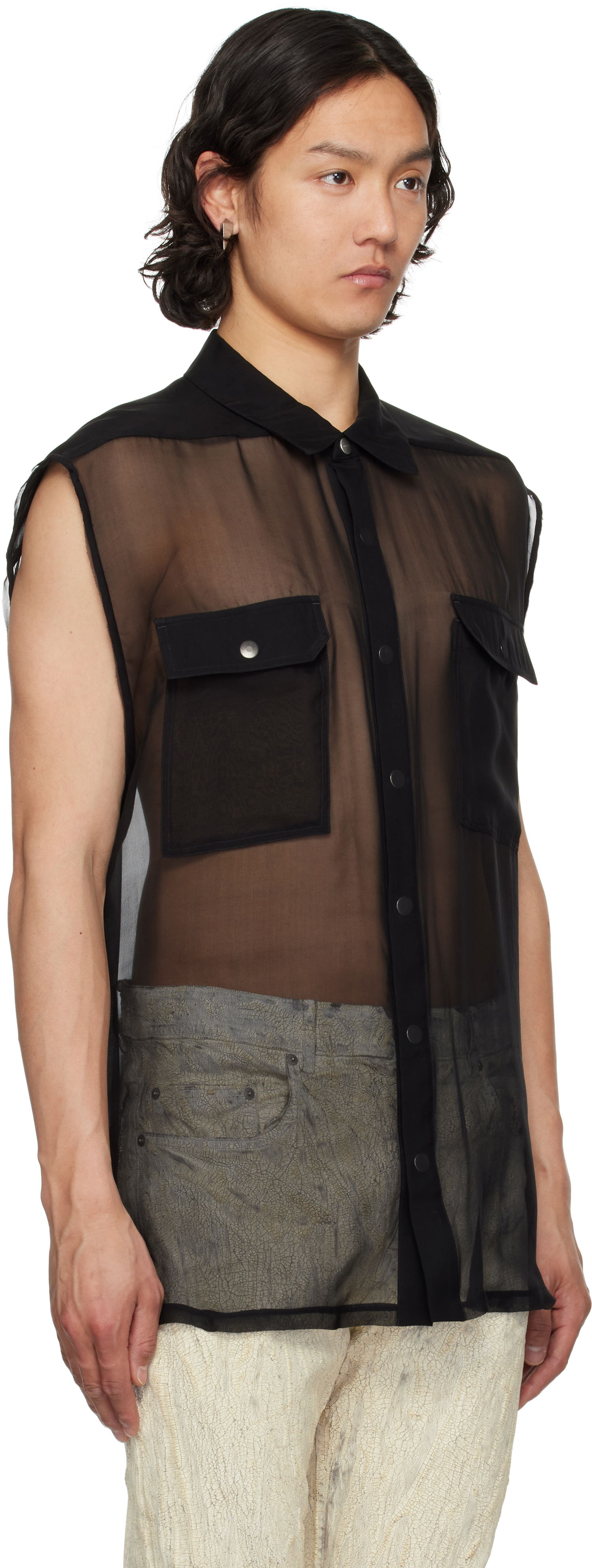 Skjorta Rick Owens Rick Owens Hollywood Jumbo Sleeveless Shirt Svart | RR01E5239 S, 1