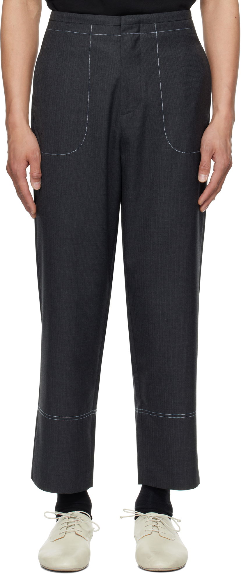 Byxor ADER ERROR ADER error Product. 81 Pinstripe Cropped Trousers Grå | BO01SSSA0204GR
