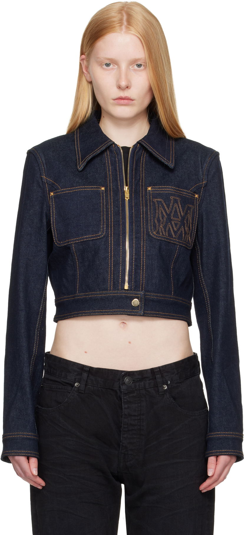 Jacka AMIRI AMIRI Zip Up Cropped Denim Jacket Blå | AWDNWJ1007