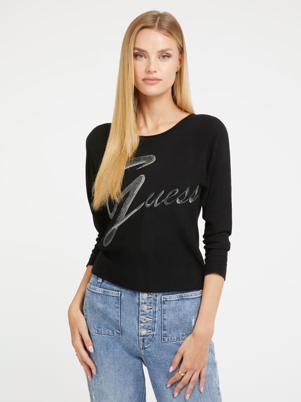 Sweatshirt GUESS Rhinestones Front Logo Svart | W3BR25Z2NQ2, 0