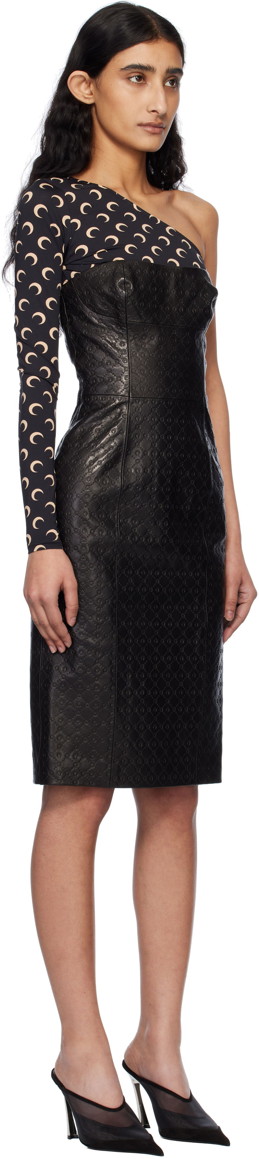 Klä Marine Serre Marine Serre Moonogram Embossed Leather Midi Dress Svart | WDR315A RLEA0021, 1