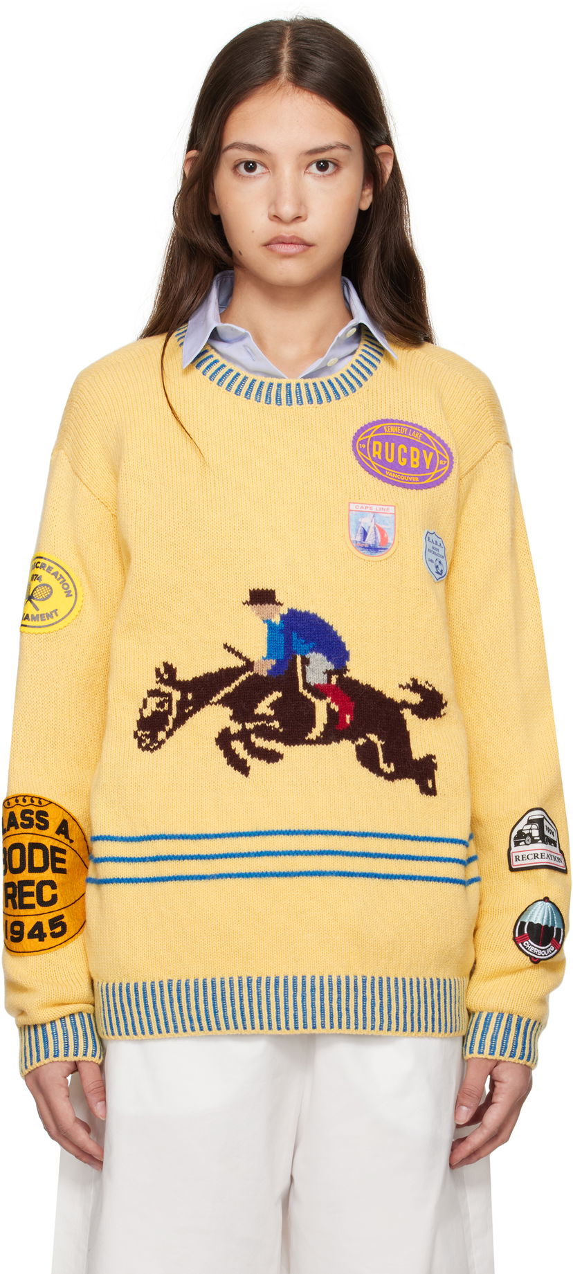 Sweater Bode Jockey Graphic Knit Sweater Gul | MRF24KT029